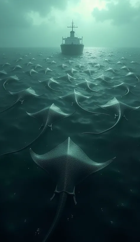 Strange sea rays attack coal ships. Aspect ratio 9:16.