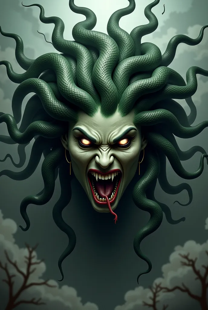 Medusa with her snake-like hair and sharp teeth