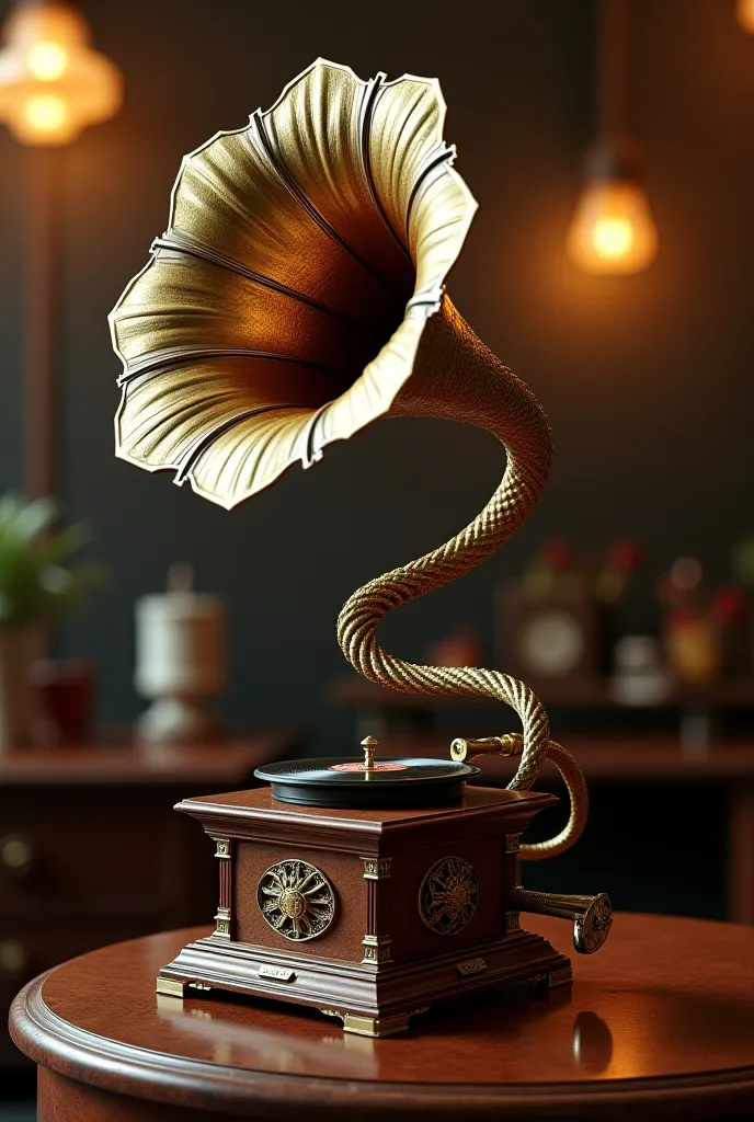 Gramophone with a twisted mouthpiece 