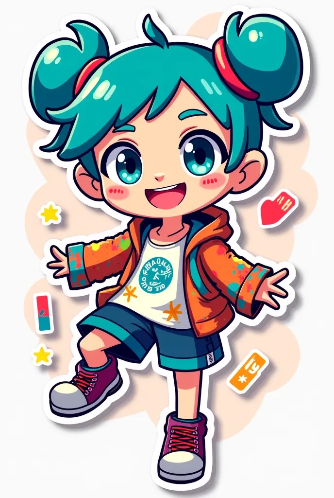 Splatoon Girl, Sticker style, kawaii, Hatsune Miku,