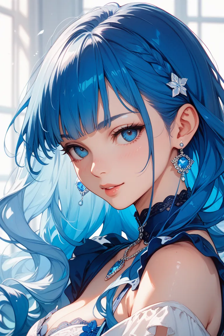 ultramarine blue hair long hair csfn human girl anime