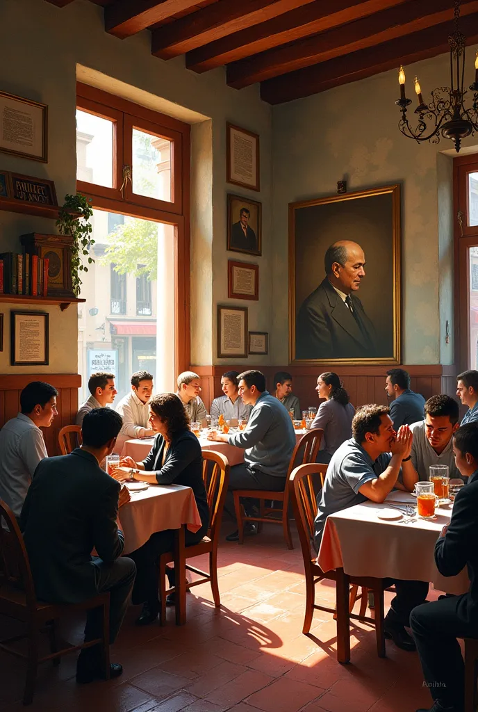 You have to create an image of Pio Baroja's restaurant based on events in his life and his works