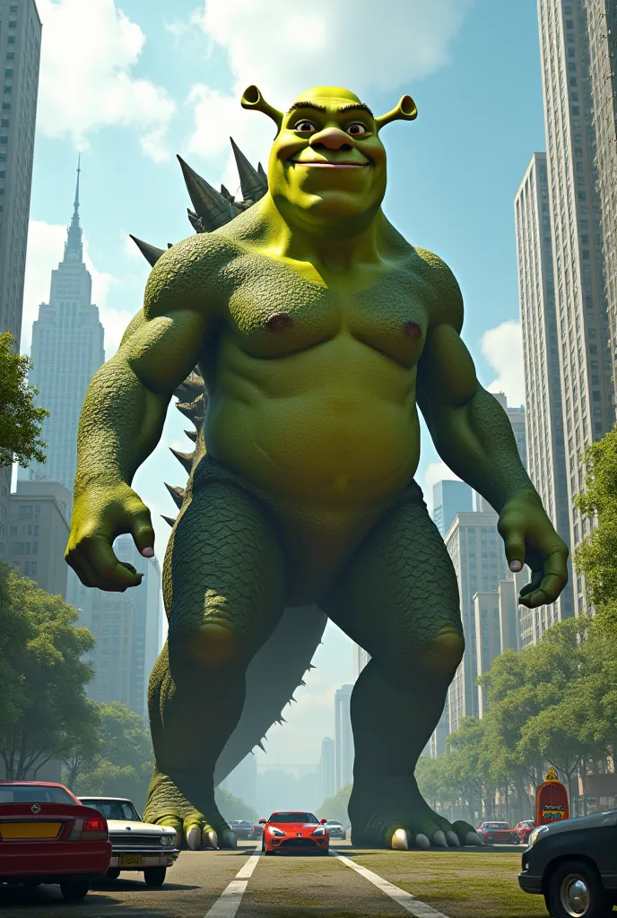 Green Godzilla with Shrek's face