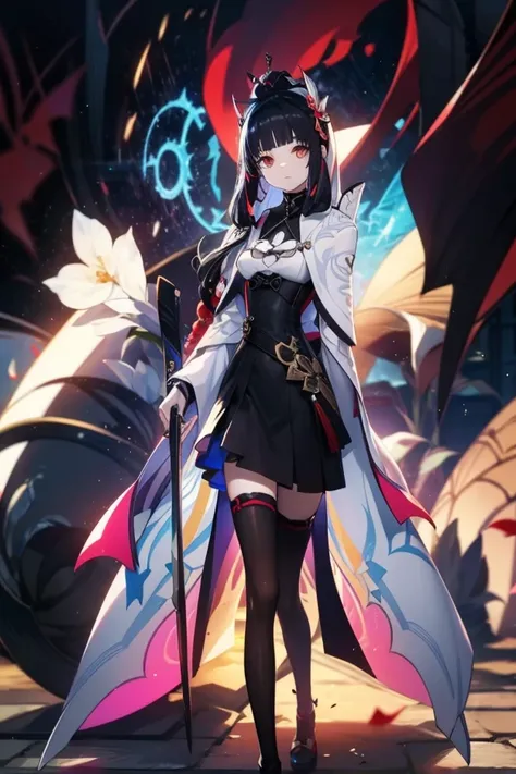 A woman in a black dress holding a sword, ayaka Genshin Impact, ayaka game Genshin Impact, keqing from Genshin Impact,  Arknights, Genshin Impact character, Black-haired wizard, genshin, Chartier Bloodfowlin, Genshin Impact,  anime moe art style with sligh...