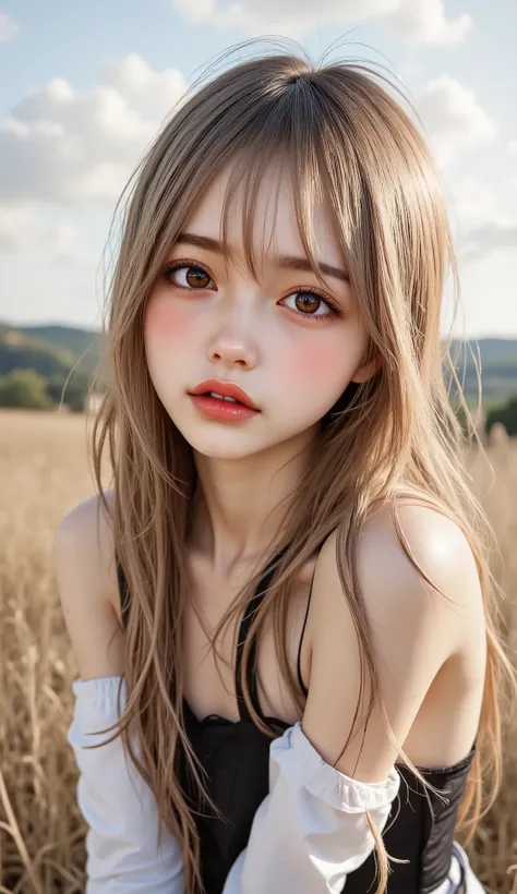 ((top quality)), ((masterpiece、High sensitivity、 High Resolution、detailed depiction up to the entrance、 Draw a delicate face))、(Small beautiful breasts、bust up)、 ((Baby Face, Transcendental Young Face,  idol face)), ((An innocent  beautiful girl))、((Slende...