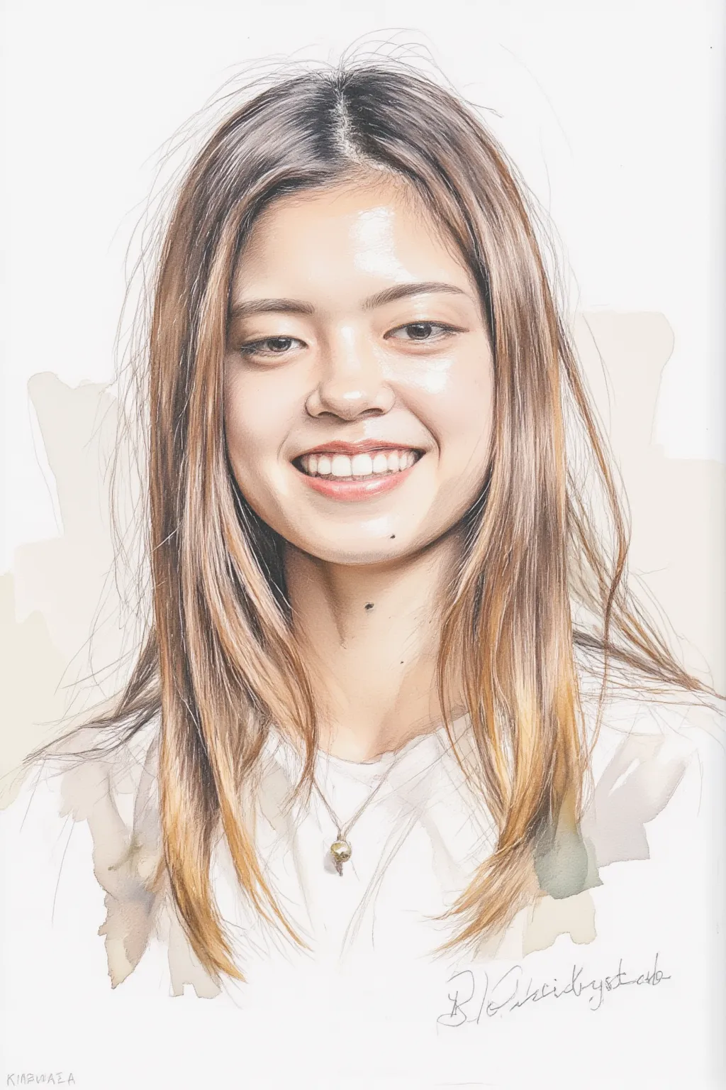 1 girl, (watercolor), (sketch), smile