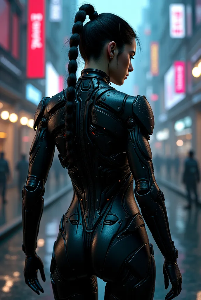 Female cyberpunk exoskeleton back and back of arms