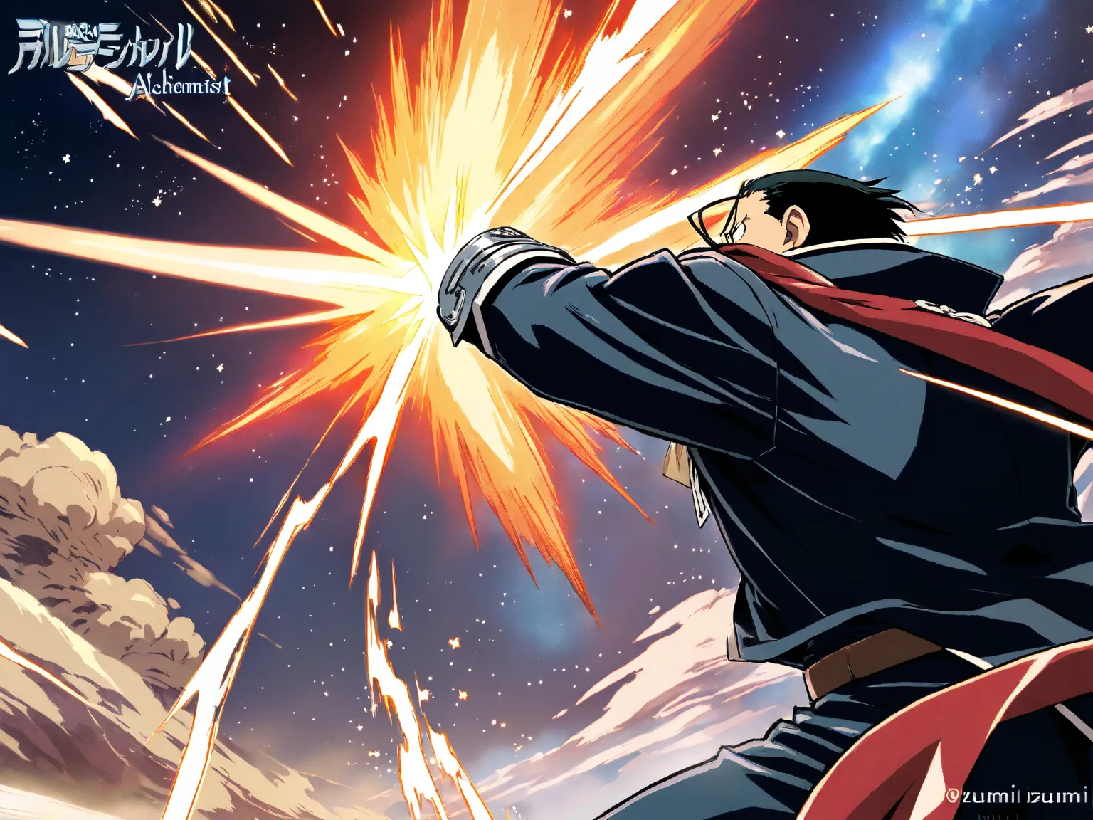 Fullmetal Alchemist, Izumi, epic wallpaper, 8k, in epic fight, star sky