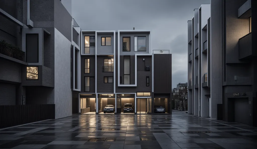 A highly realistic and artistic photograph of a traditional London rowhouse with a modern twist, designed by Álvaro Siza. The house maintains the classic rowhouse structure but incorporates Siza’s minimalist and clean design style, featuring smooth concret...