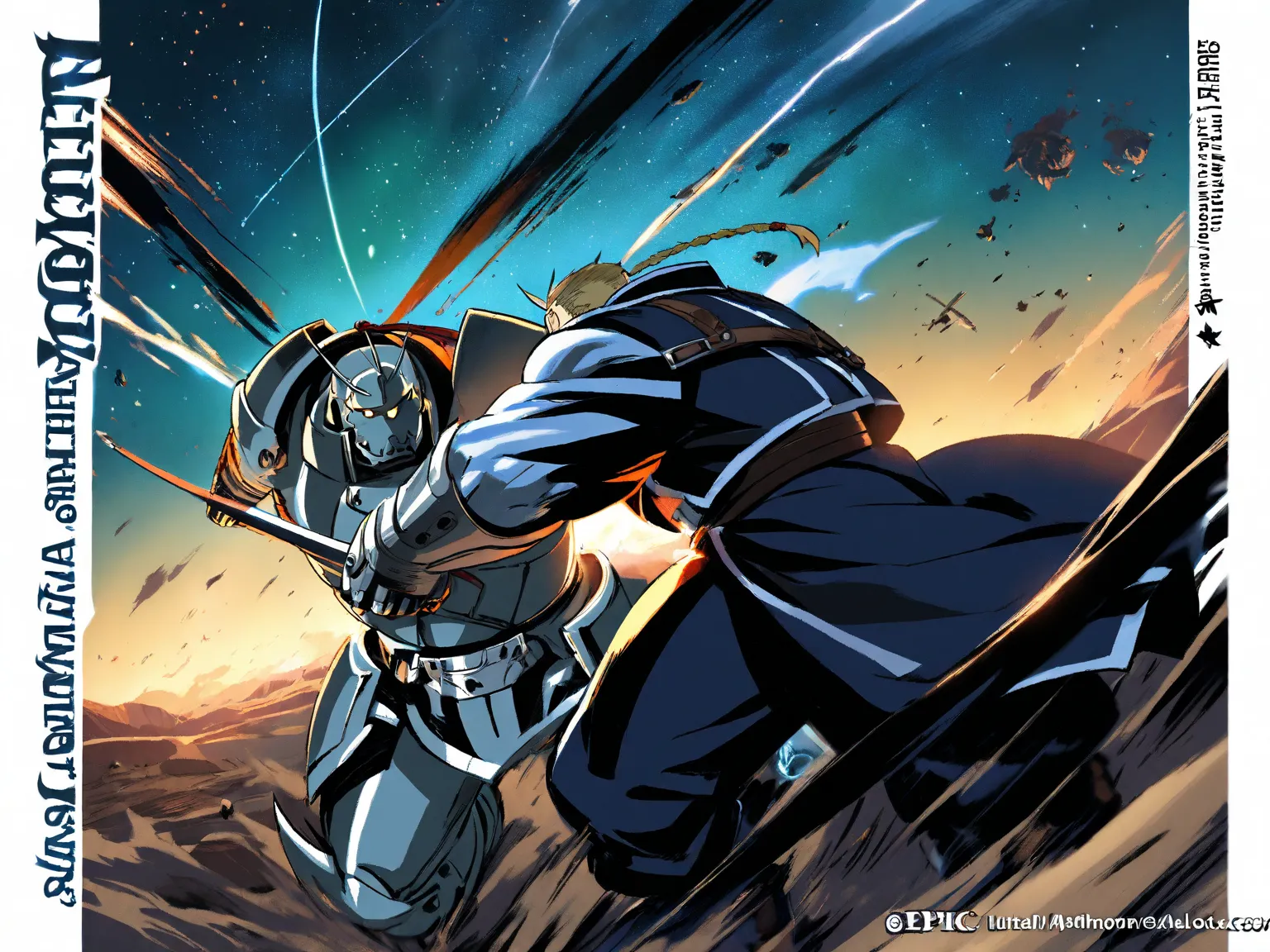 Fullmetal Alchemist, Alphonse Elric, epic wallpaper, 8k, in epic fight, star sky, darkest night