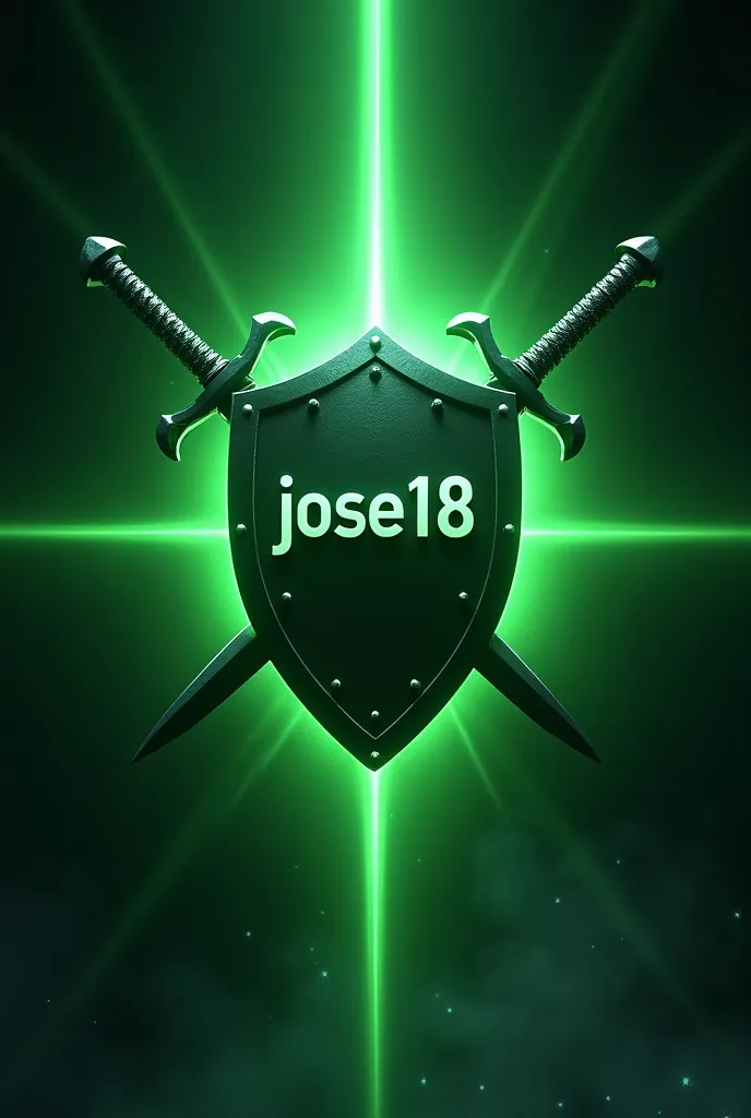 An introduction to a video game channel, where a shield with swords is formed from a green laser containing the legend >>Jose18<<