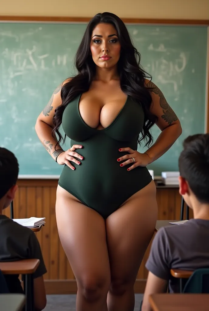 a very sexy and bitchy volumptious latina teacher. She had very rond, volumptious and enormous disproportionate big butt. She show us her big juicy milker boobs