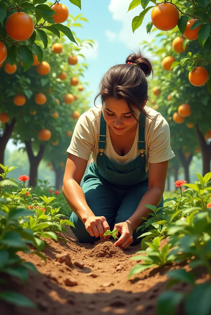 Woman doing fruit plantations gardening