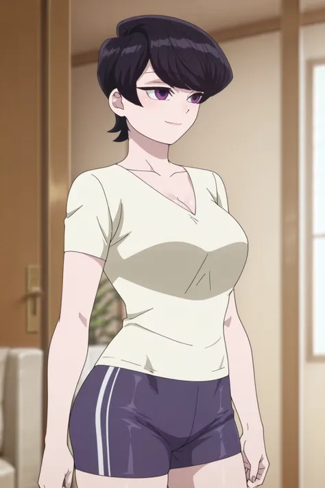 Source_anime,anime screenshot,anime coloring, official style,  uncensored, perfect quality,a mature woman, alone, short hair, black hair, detailed hair, purple eyes, detailed eyes, nose defined, detailed mouth, detailed face, hands with 5 fingers detailed,...