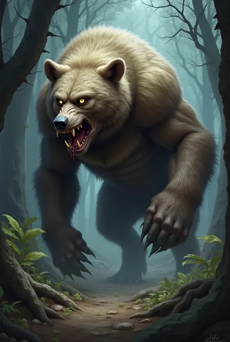 Killer monster with the body of a bear and the head of a wolf