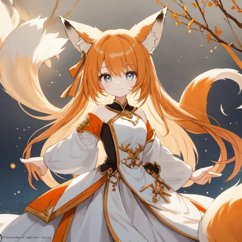 (masterpiece:1.3, best quality:1.3, ultra detailed:1.2)
(beautiful young fox girl:1.4, feminine features:1.3, delicate face:1.3)
(fox ears:1.3, fluffy fox tail:1.3, golden orange fur accents:1.2)
(flowing hair:1.2, gentle expression:1.2, slight smile:1.1)
...