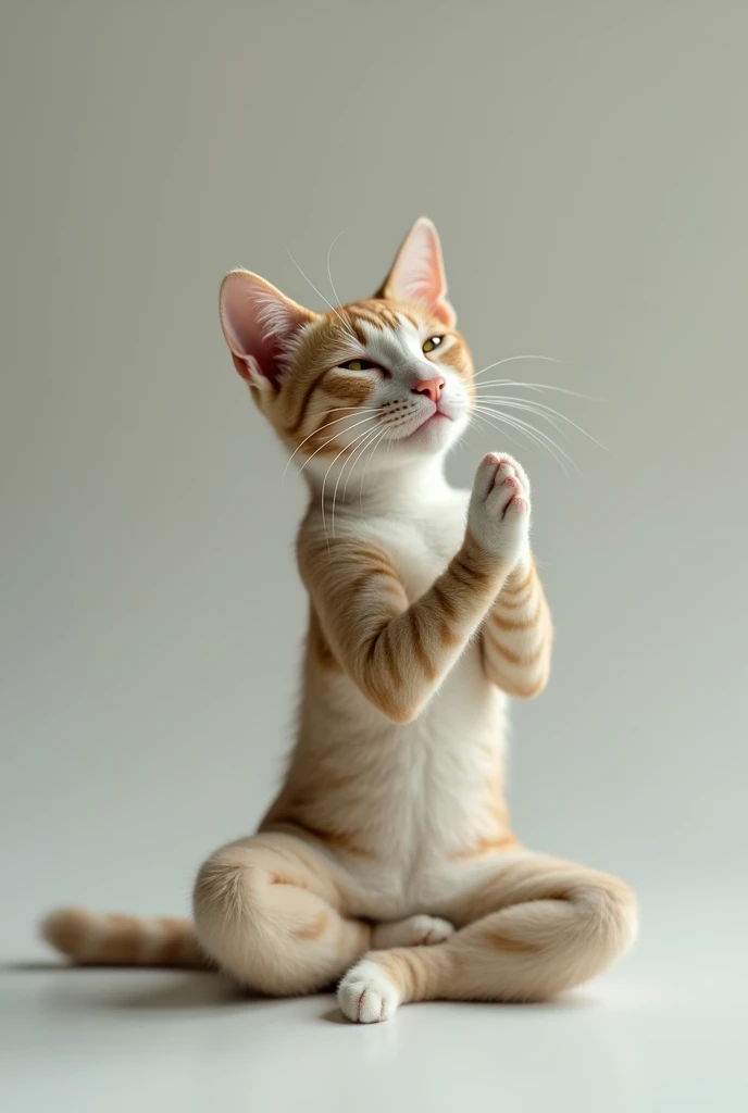 Cat does yoga close-up