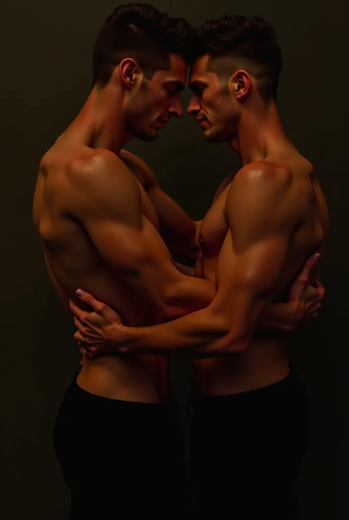 I want two handsome men touching and kissing each other. They're having sex and they're naked 