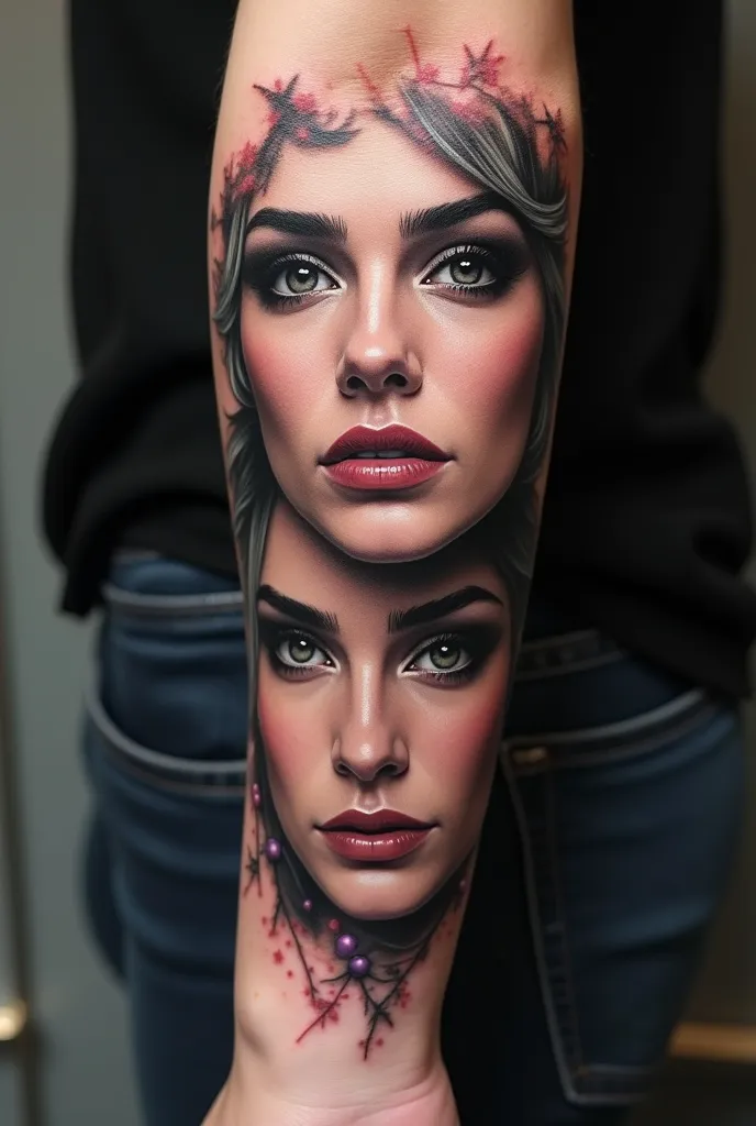 Tattoos of women on the forearm, With a little color, just a little bit