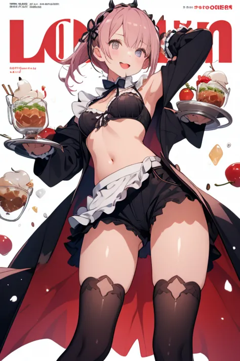 (small breasts:1.3), (perky chest:1.3), (pointed chest:1.2), (lolita fashion magazine cover:1.3),(from side:0.9),masterpiece, 1girl, Amazing Cleavage:1.2, thin waist, big ass, Raised sexy, small breast: 1.3, posed cleavage:1.2、(from below:1.2, best quality...