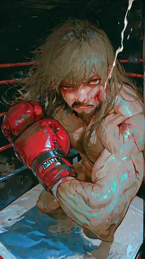 
,full body, highres, man, muscular body, serious face, mustache, (brown_eyes:1.5), short beard, hairy chats, hairy body, dark look, body and face are covered in (((blood))) and (((bruises))) action_shot, masculine, penis, naked, long hair, score_9, score_...