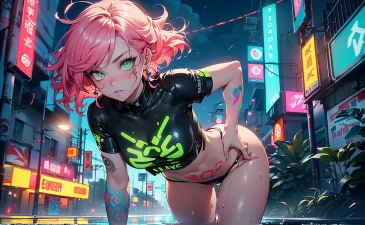 girl rave,(((1girl))),((girl with extremely cute and beautiful pink hair)),((asian features)),

(small breasts:1.4),perky breasts,(((neon pink hair:1.35,wild hair,long hair:1.4,colored inner hair,ear breathing))),(((neon_green_eyes:1.3))),intricate eyes,be...