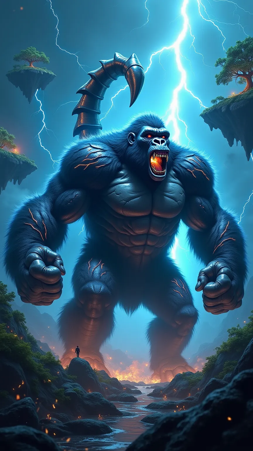 3. Storm Titan (Giant Gorilla + Scorpion)

“The Storm Titan, a monstrous fusion of a giant gorilla and a scorpion, towers like an ancient god of destruction. Its hulking, armored body is covered in metallic, storm-cloud-colored fur, streaked with glowing v...