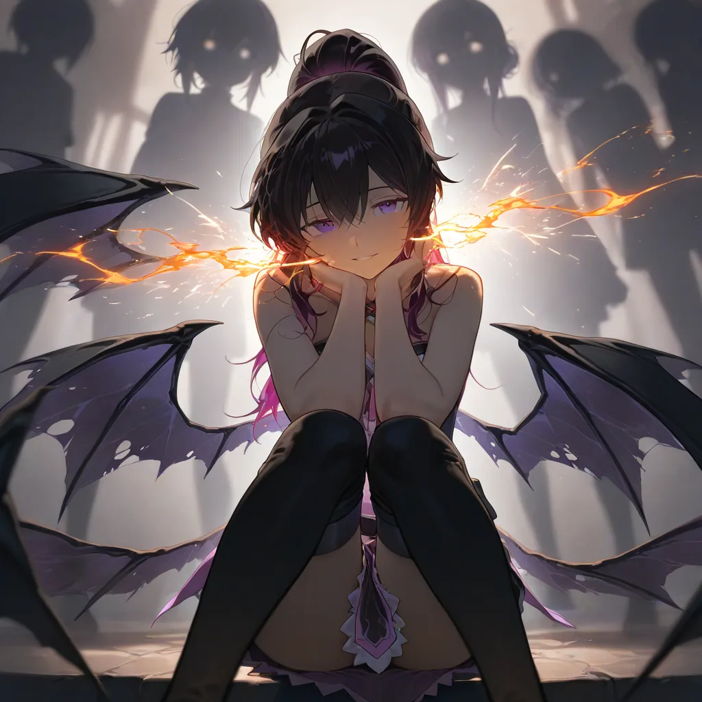 A hauntingly beautiful album cover for a melancholic J-Rock song. A lone figure with broken wings sits in a vast, dark abyss, surrounded by swirling shadows and faint cracks of dim, cold light piercing through the blackness. The scene is painted in deep sh...