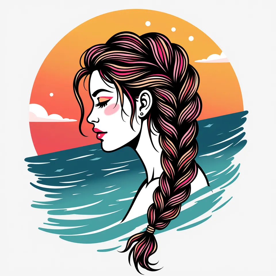 Create a creative logo to print on t-shirts, Representing my hair tearer business and tattooing on the beach, Art must combine feminine touches,  the sun, mar, colored lines to refer to the lines used to braid hair, And transmit the beach vibe. Typography ...