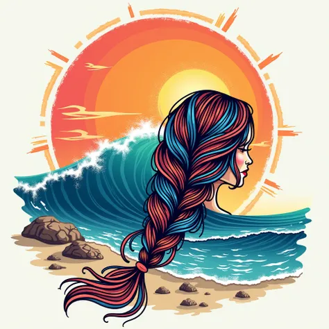 Create a creative logo to print on t-shirts, Representing my hair tearer business and tattooing on the beach, the art must combine touches of the sun,shells,  mar, colored lines to refer to the lines used to braid hair, And transmit the beach vibe. Typogra...