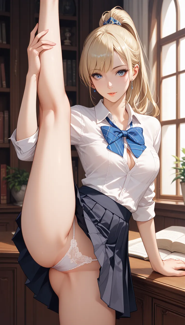 masterpiece, best quality, ultra-detailed, 8k, intricate details, わきDownを見せない, Down, no background, becomes transparent when you stare {x}, PE, front view, cowboy shot, perfect and beautiful face, beautiful breasts,  Read more, slim, blond long high ponyta...