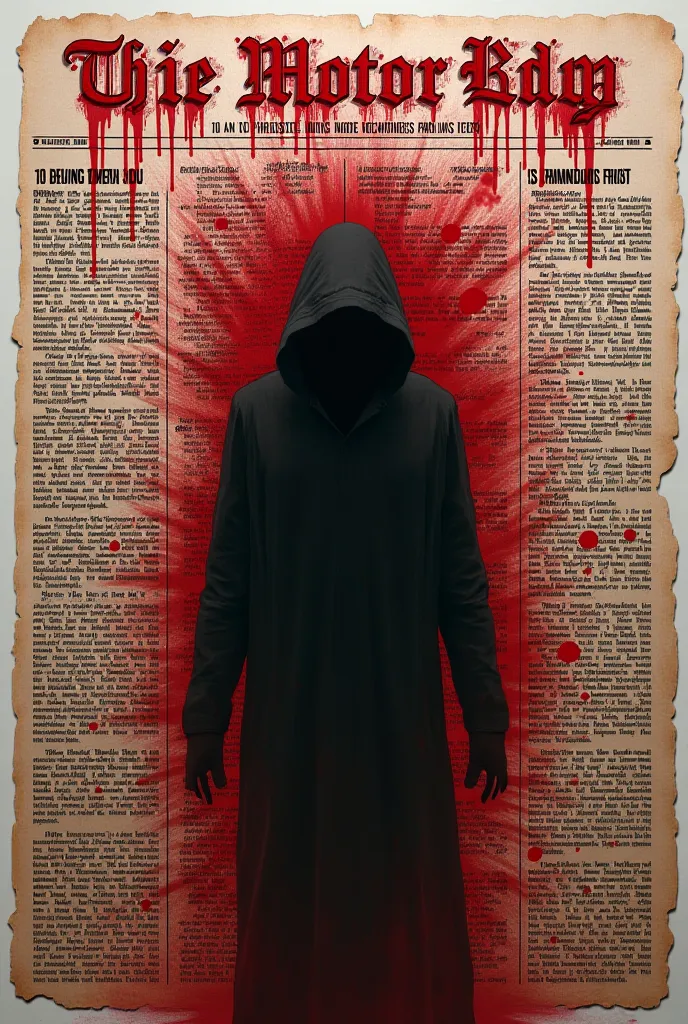 Newspaper with death information wrote with blood with a picture in middle of page