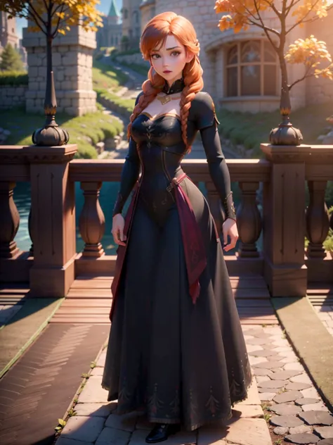 ((full body photo, standing, on the ground)) a beautiful,  detailed portrait of Anna de Arendelle , a young woman with striking features and a graceful pose,  showing off your toned buttocks , (Best Quality,4K,8k,highres,masterpiece:1.2),breasts,(Realistic...