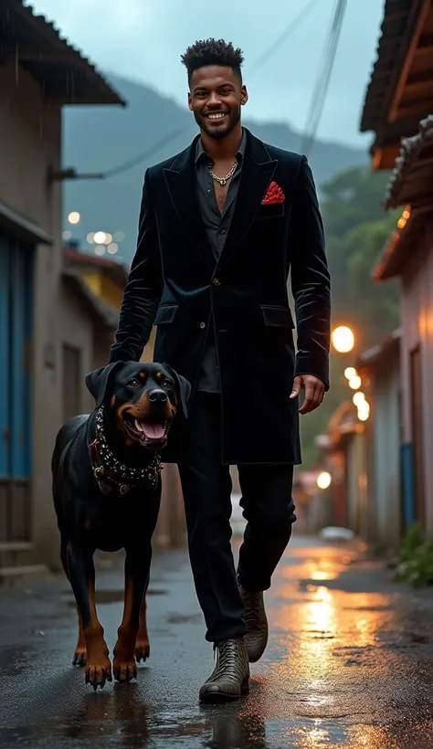 Player Description:
Neymar Jr. wears a black velvet blazer with a crimson pocket square, paired with snakeskin boots. His smirk is dangerous, a gold tooth glinting as he walks, one hand brushing the handle of a concealed blade.
Canine Companion:
A jet-blac...