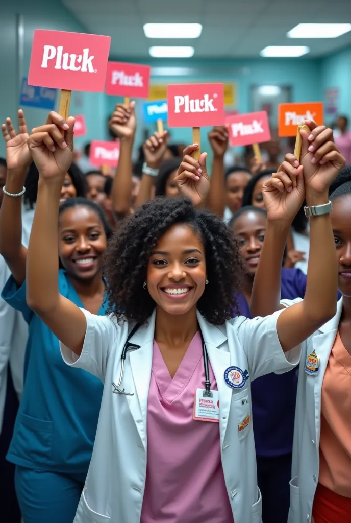 Real Pictures of females nurses, female doctors and sickle cell patients holding pluck cards celebrating Women's day 2025 under theme Accelerate Action 