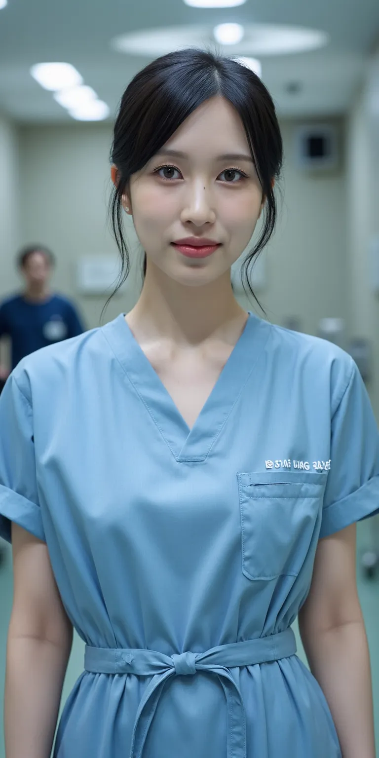 Alone,  looks at one woman ,  人体解剖学的に accurate,  high image quality , woman、  Big Breasts 、((( very short hair))), masterpiece,  accurate,  Ultra High Precision,  textured skin,   8k octane,   Gravure Shooting  、Nurse Uniform、 hospital 、((looking at camera...