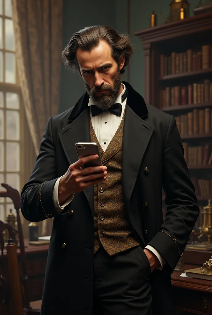 Alexander Graham Bell with iphone