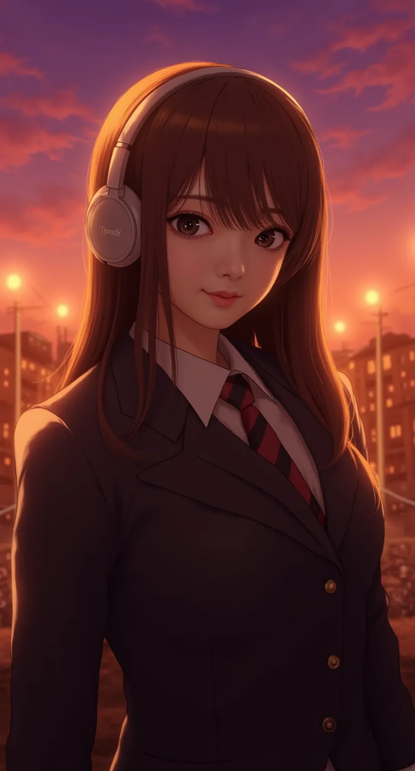 Alone,  long hair,  1 girl,  high image quality , masterpiece,  human anatomically accurate,  best quality,  Ultra High Precision,  textured skin ,   8k octane, woman、 short、  college student  、155cm, ((( high school uniform blazer with headphones))), (((T...