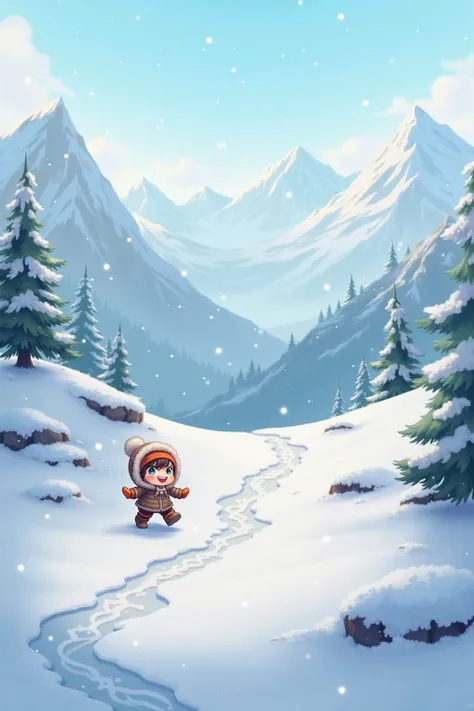 ren playing in snow-covered mountains