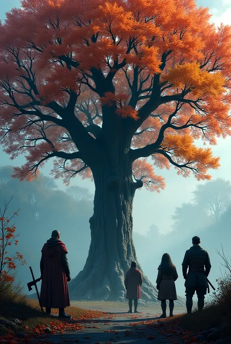 Toygar: In the foreground, with their ax and their eyes reflecting the dark side inside.

Dayana : Next to Toygar, With elegant and powerful posture next to Toygar.

Humar and Genghis: ren admiring the colorful leaves of the tree.

The Kutanik Tree: with i...