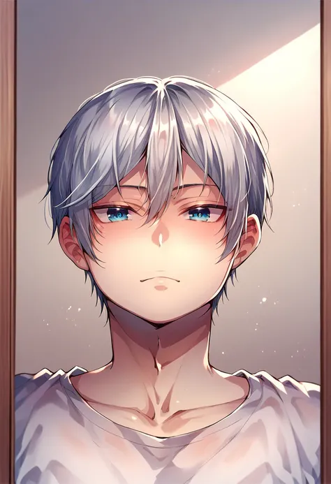 8K Beautiful Beautiful Boy, Blue Eye, Silver Hair, Face Up, Detailed Picture Seki-Sabato