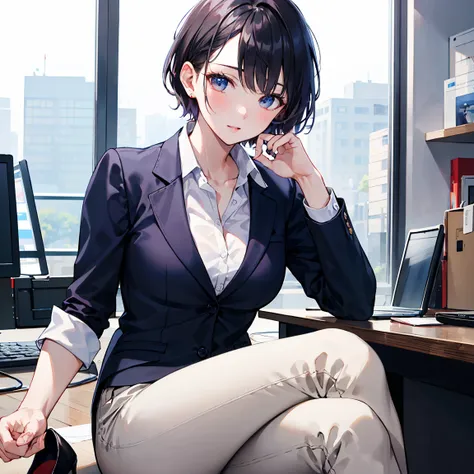 refined 도시 여성, short hair,  audio, Career woman, shirt, slacks, High Heels High Quality, Realistic, Like a picture, Professional level, 4K, HDR,  colorful ,  Day, Attractive, Fascinating, refined, sexy, Intelligent ,  realistic, office, Business, beautiful...