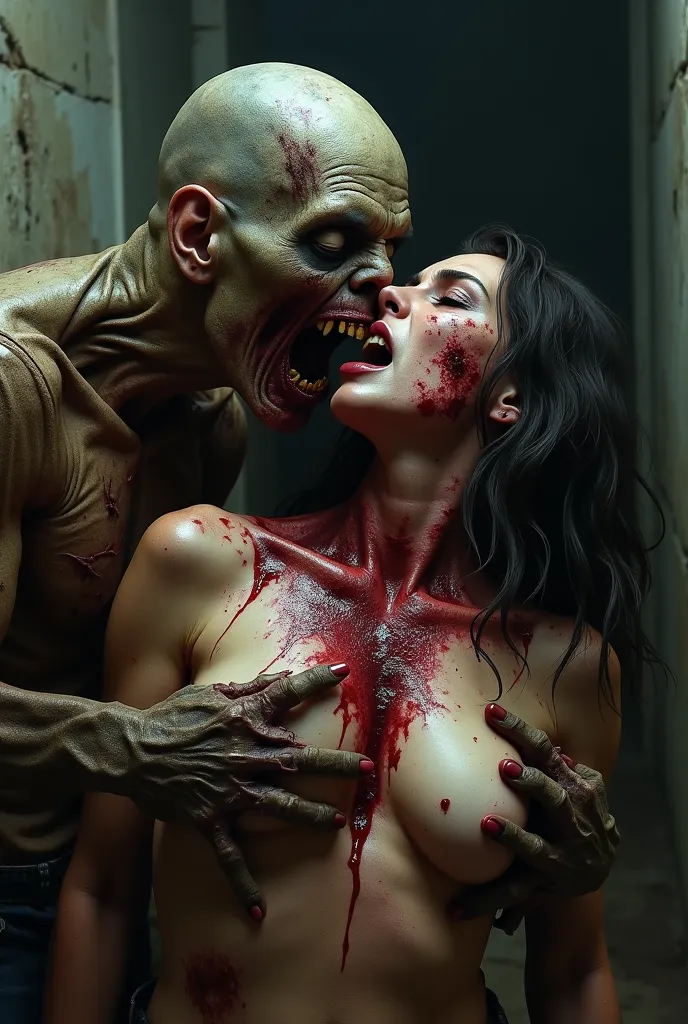 Zombie are bitting girl’s breast 