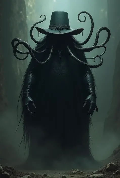 Black monster with a black hat with tentacles