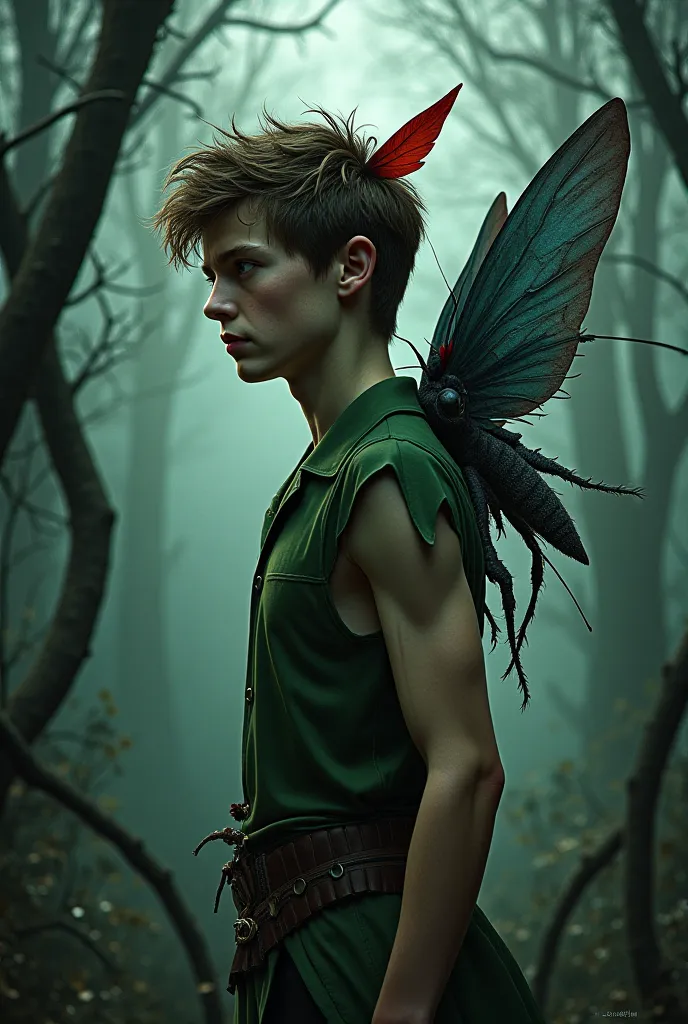 Peter Pan as a tourmented adolescent. With a dark queen fairy fused with an insect