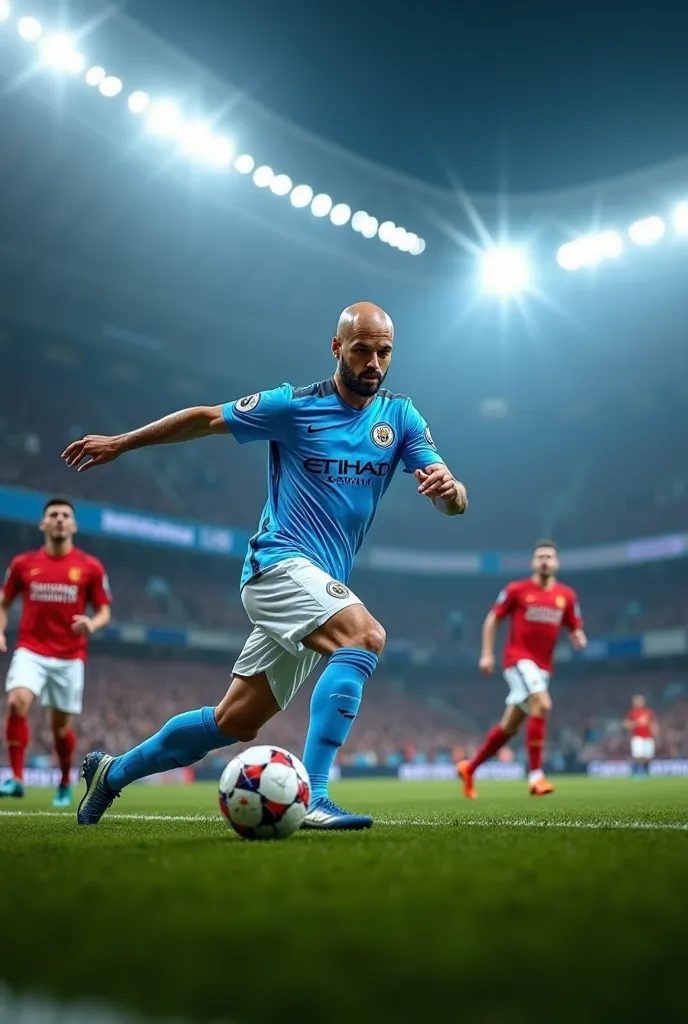 Guardiola in Manchester City jersey shooting in madrid's goal