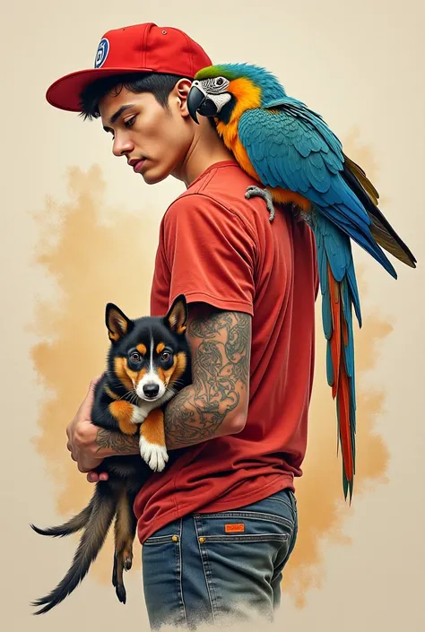 Can you make me a tattoo with these characteristics, My name is Agustin, I really like to draw, I have 7 puppies in the sky and also a parrot,  I have had ugly relationships and a Bolivian woman conquered and healed my heart 