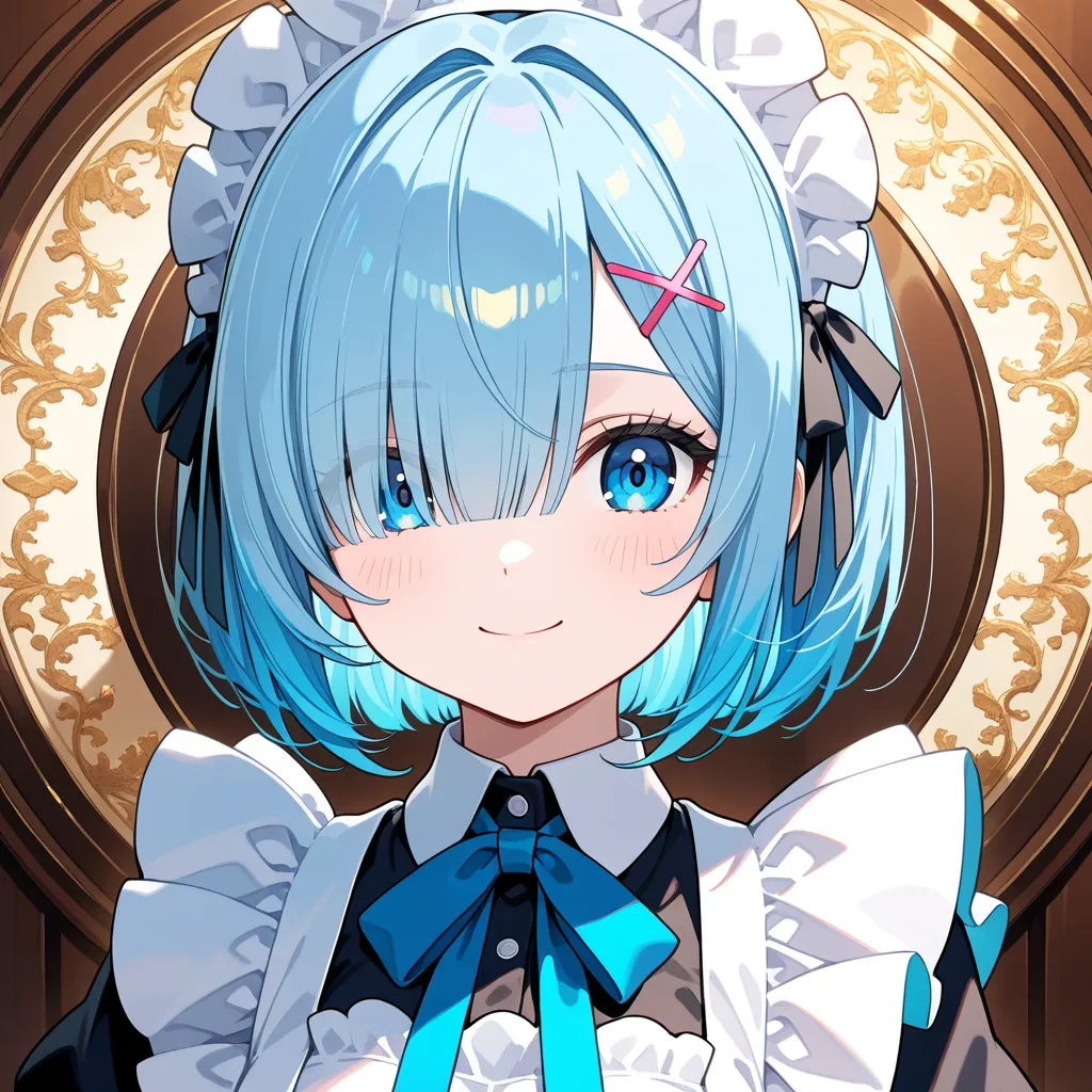 maid,bangs over eye,smile