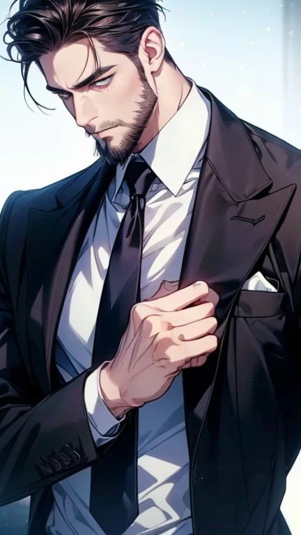 (  CEO,4K,8k,      highres,  masterpiece:1.2),      breasts,(Realistic,photoRealistic,photo-Realistic:1.37),36-year-old man,3 day beard,cute anime ,Portraits,strong,masculine,       dark hair,sharp jaw,             mesmerizing eyes             ,      perfe...