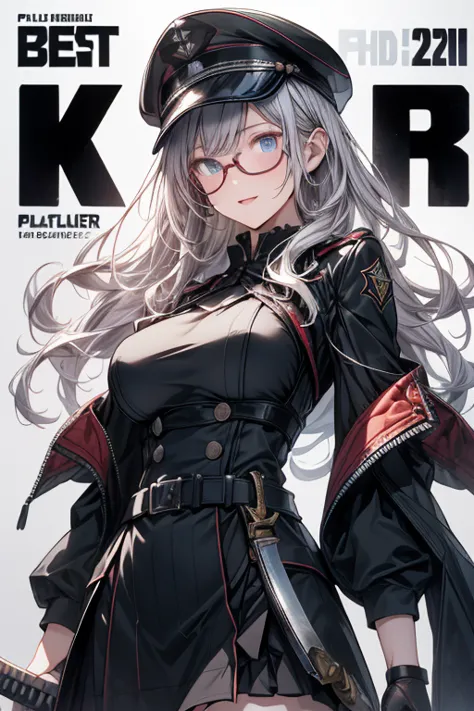 (from below:1.2, best quality ), girl , Platinumbrown color hair military uniform , The dreamer wants purplish blue eyes ,(small breasts:1.0), Lori will do it, (masterpiece:1.2, best quality ), (Beautiful detailed depiction : 1.2), ( beautiful detailed fac...